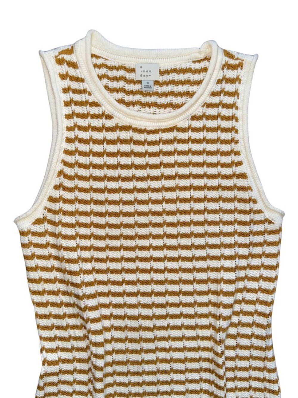 A new day Striped Ribbed Knit Sleeveless Mini Dress Tan Cream Quiet luxury - Picture 8 of 10